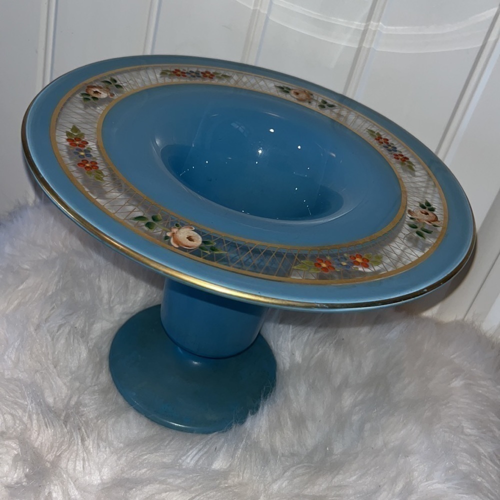 WESTMORLAND (unsigned) beautiful blue floral pedestal vase vintage - Picture 11 of 14